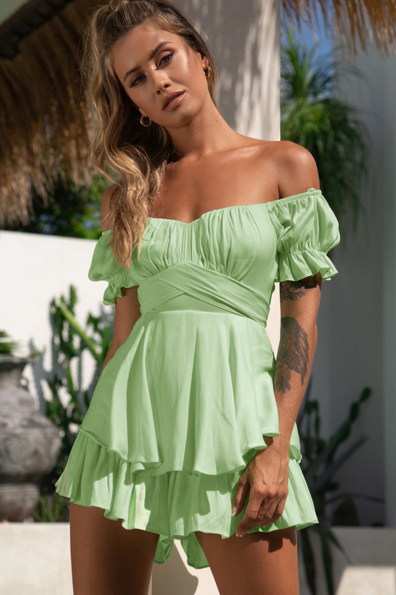 Solid Color Ruffle Dress
