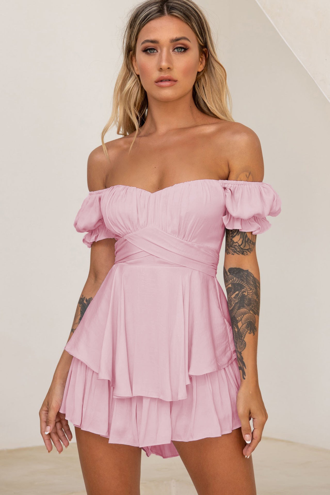 Solid Color Ruffle Dress