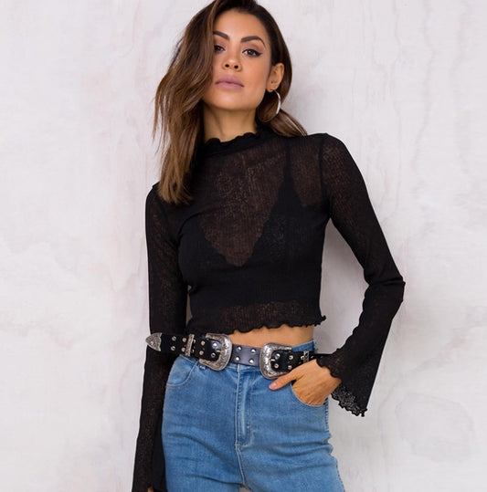 Ruffled Turtleneck Crop Top