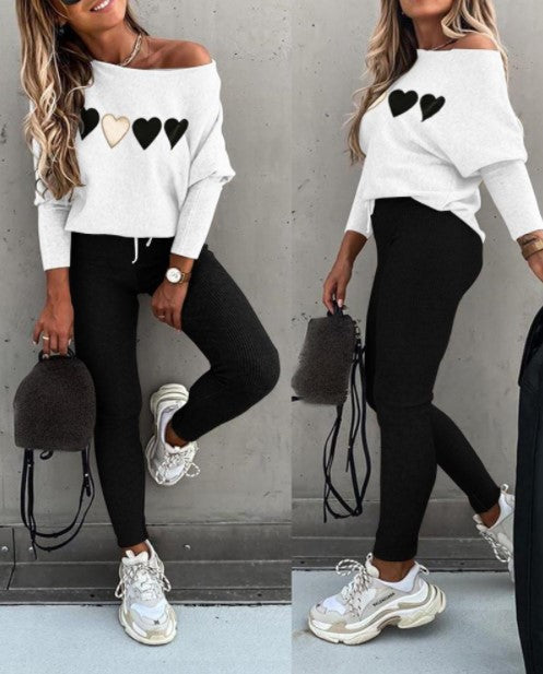 Casual Lace-Up Off-Shoulder Sports Set