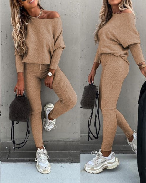 Casual Lace-Up Off-Shoulder Sports Set