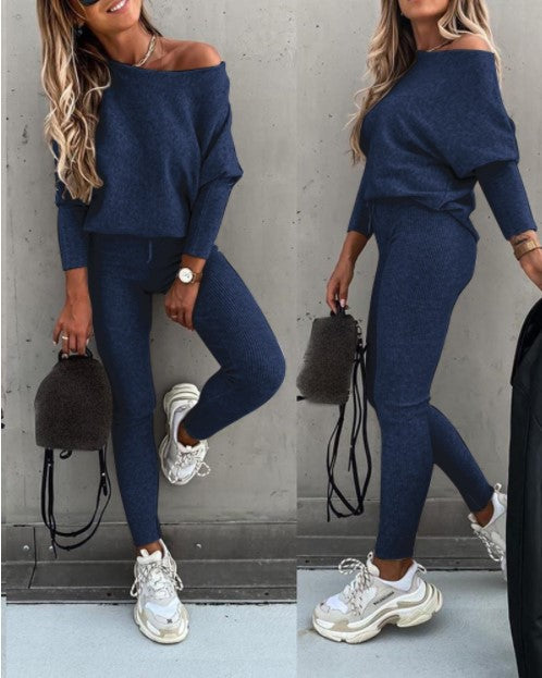 Casual Lace-Up Off-Shoulder Sports Set