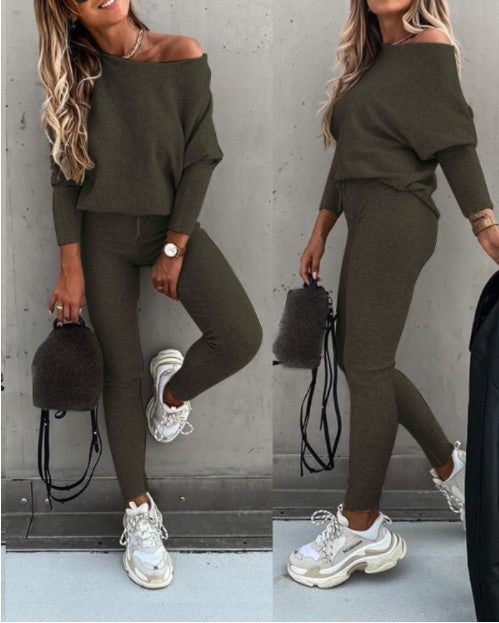 Casual Lace-Up Off-Shoulder Sports Set