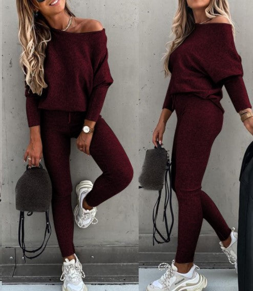 Casual Lace-Up Off-Shoulder Sports Set