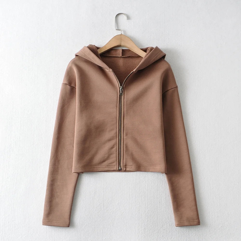 Zippered Hooded Crop Top