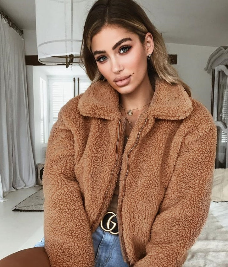 Furry Zip Lapel Jacket