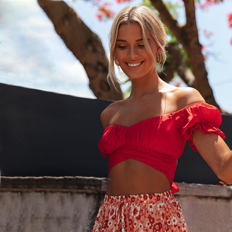 Solid Color Ruffled Crop Top