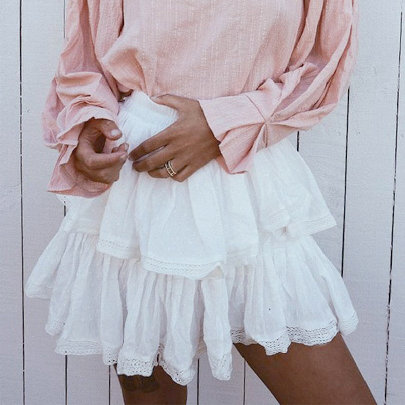 White Ruffled Lace Skirt