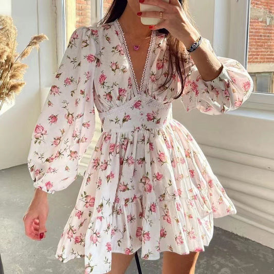 Floral V-Neck Long Sleeve Dress