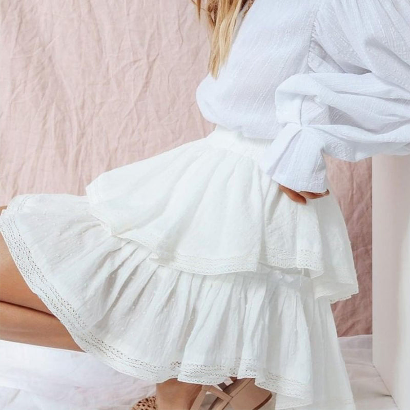 White Ruffled Lace Skirt