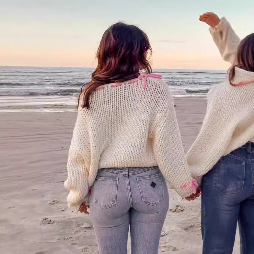 Pink Bow Knit Sweater