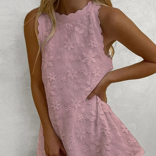 Floral Embroidered Sleeveless Mini Dress