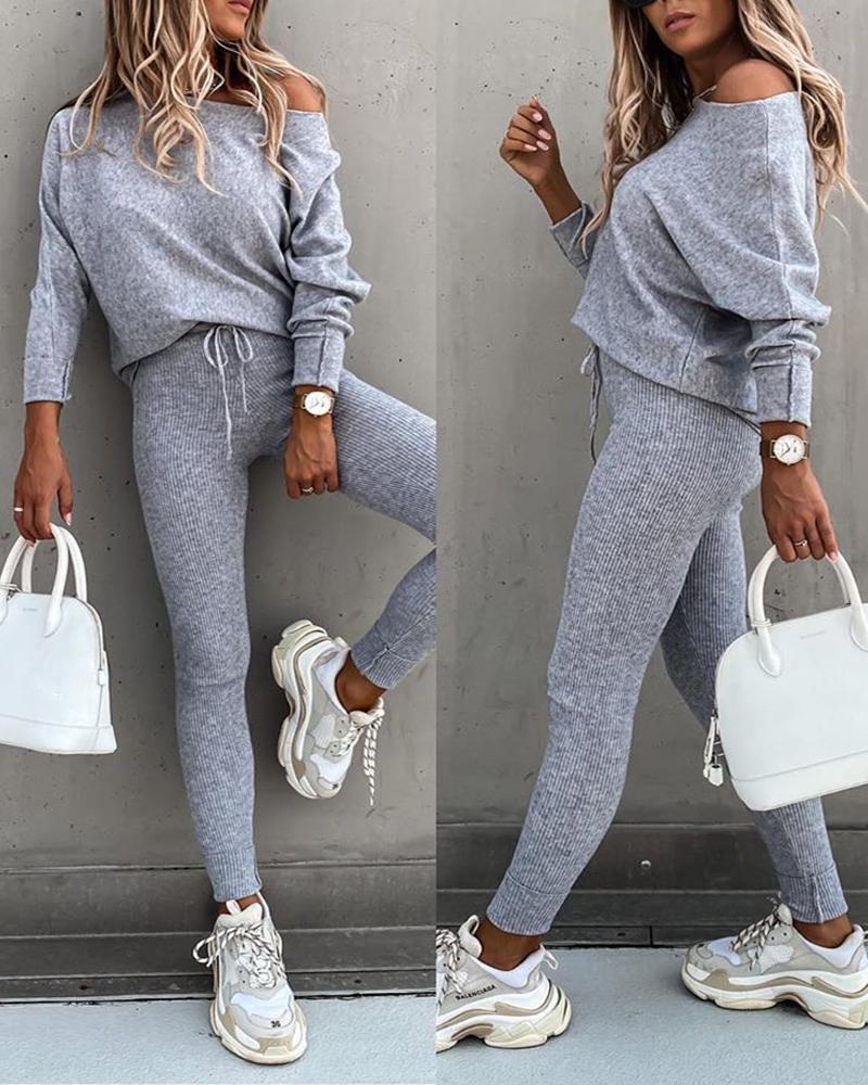 Casual Lace-Up Off-Shoulder Sports Set