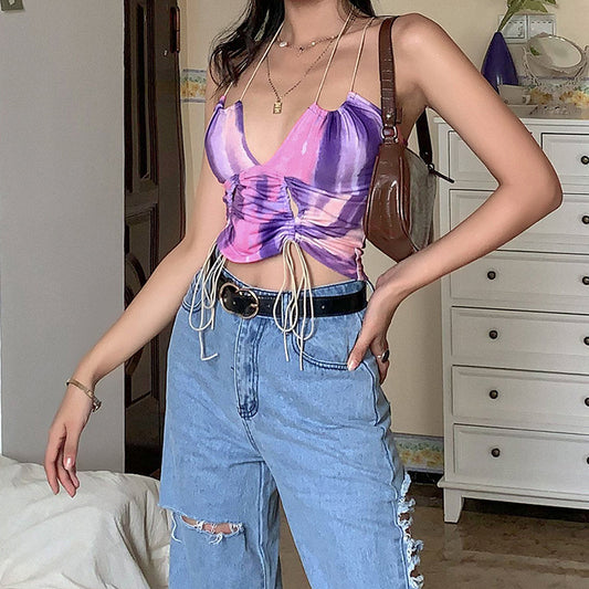 Drawstring Purple Crop