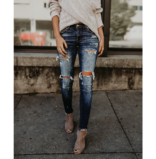 Mid-Rise Ripped Jeans