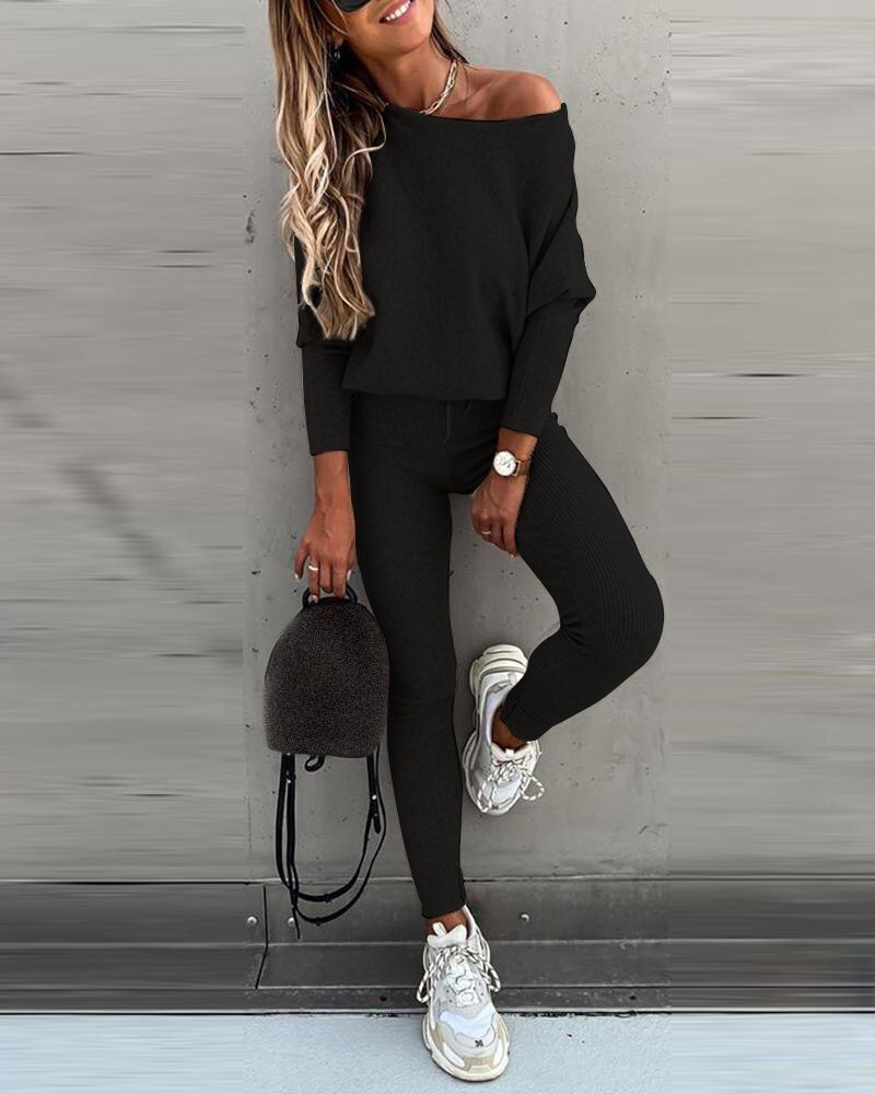 Casual Lace-Up Off-Shoulder Sports Set