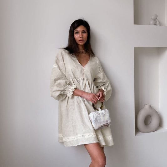 Linen V-Neck Dress