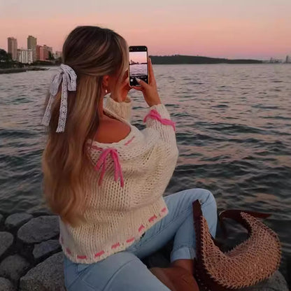 Pink Bow Knit Sweater