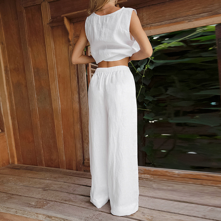 Cotton Sleeveless Casual Two-Piece Set