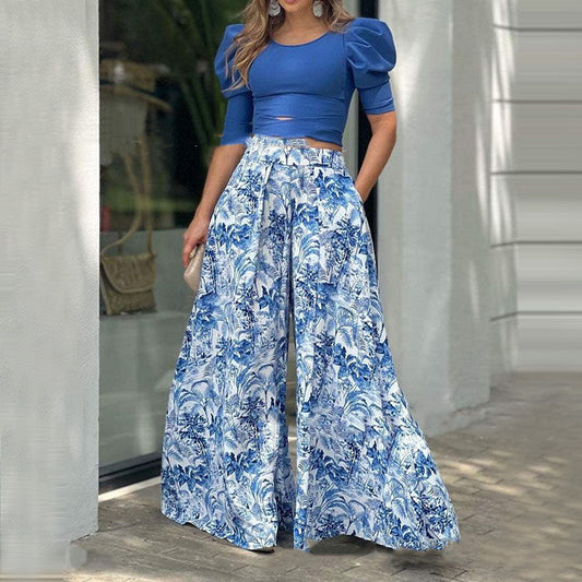 Two-Piece Blue Pattern Dress Set