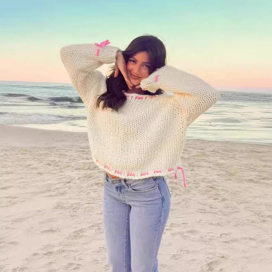 Pink Bow Knit Sweater