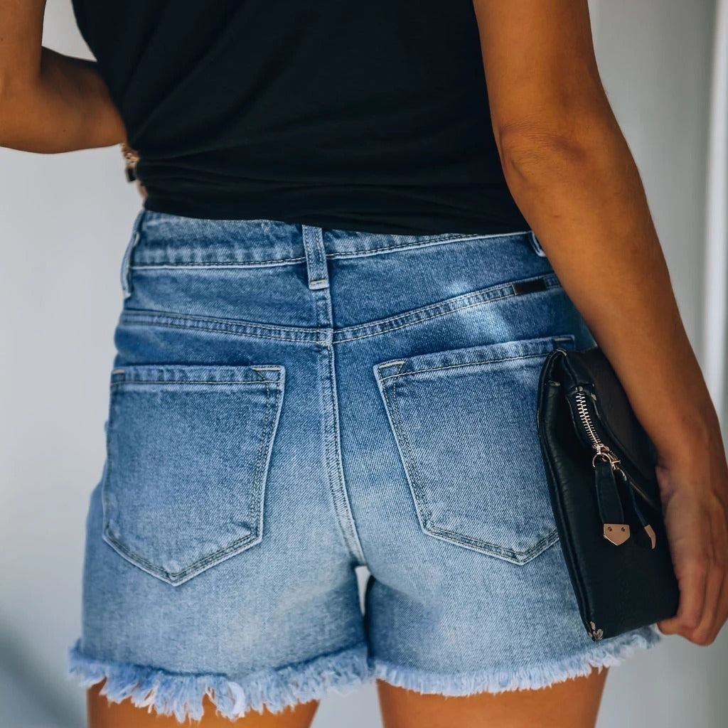 Distressed Casual Denim Shorts